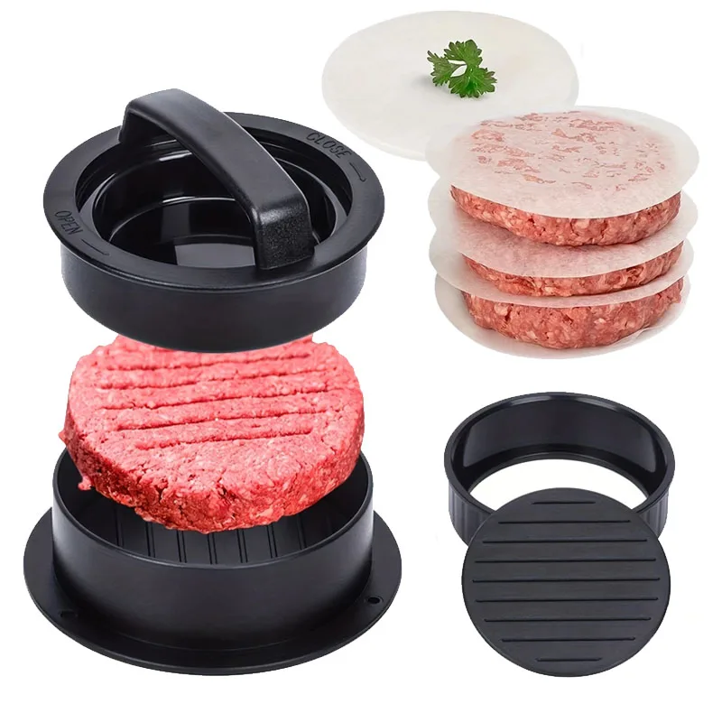 Versatile Manual Meat Press,Hamburger Patty Maker with 100P Burger Paper for BBQ Non-Stick Sliders for Perfect Homemade Burgers view 3