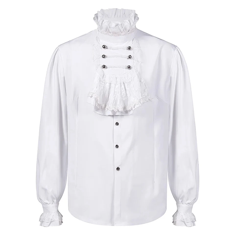 

Mens Lace Ruffle Pirate Shirts Renaissance Victorian Steampunk Gothic Medieval Costume Vintage Stand Collar Long Sleeve Shirt