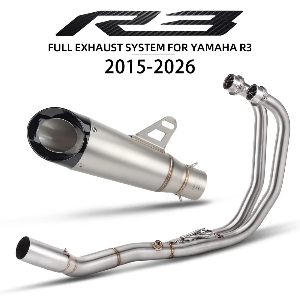 

Motorcycle Exhaust Full System Escape Moto Manifold Front Link Pipe with Two Layer Muffler For Yamaha R3 R25 MT03 MT25 2015-2026