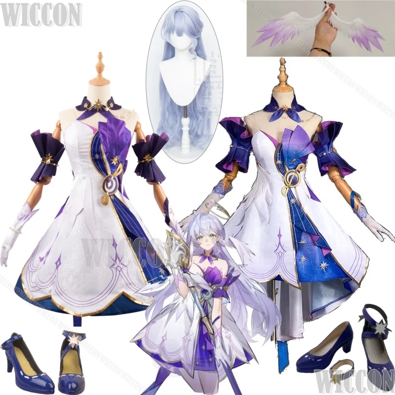 C.Anime Game Honkai: Star Rail Cosplay Chaussures pour femmes, perruque longue, robe trempée, uniforme Lolita HQ Girl, jeu de rôle d'Halloween personnalisé