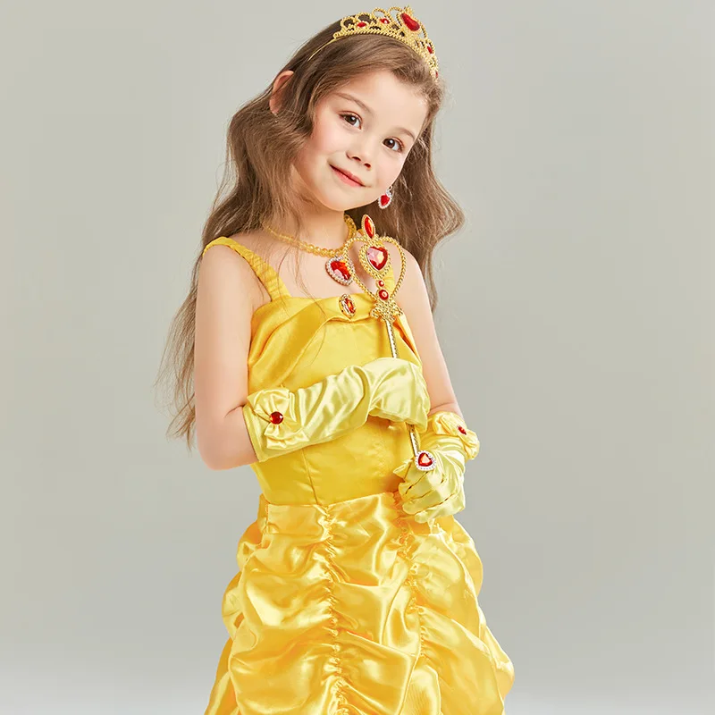 Girls Princess Dress Halloween Cosplay Belle Costumes Kids Carnival Birthday Party Children Clothing Vestidos  stage Prom Gown