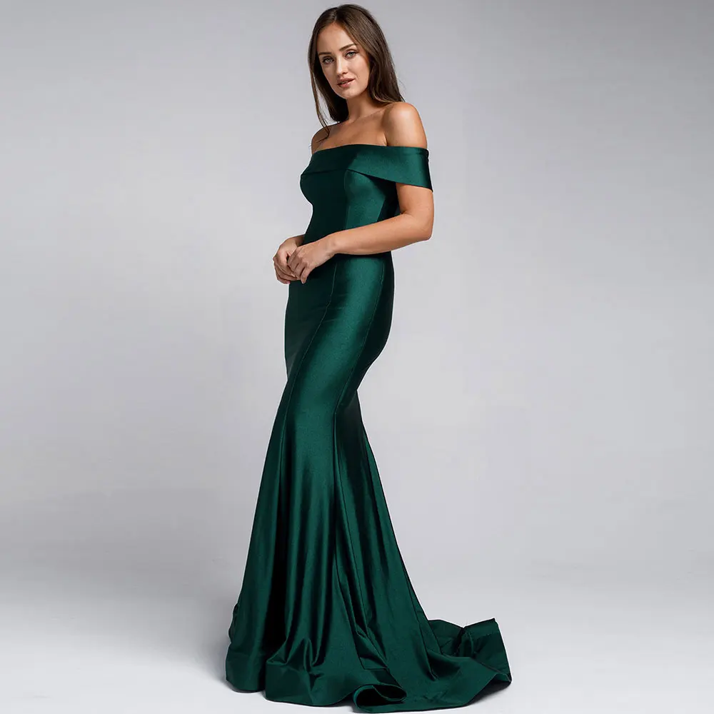 

Simple Evening Dress With Off The Shoulder Mermaid Draped Backless Back Zipper Women's Sexy Party Gown Sweep Train Prom Dresses