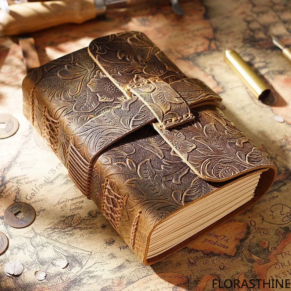 Craft Paper Page Notebook Handmade Vintage Cowhide Genuine Cover Leather Meeting Record Book Journal Diary Book