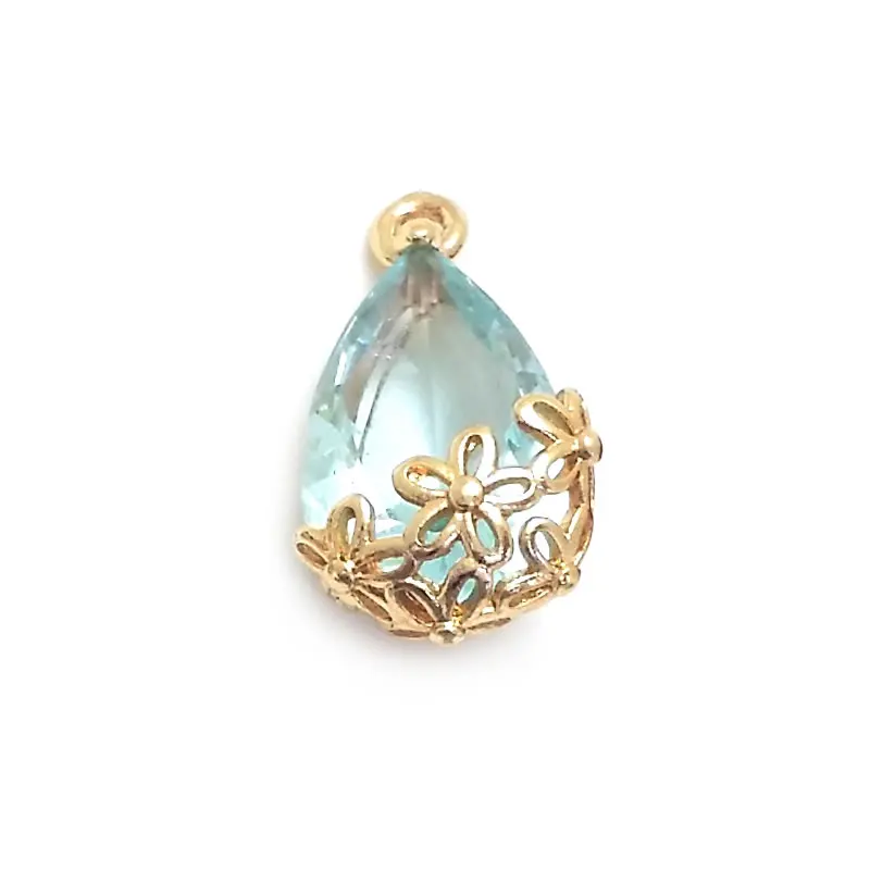 18K Gold Color Brass and Glass with Flower Drop Shape Charms Pendants High Quality Diy Jewelry Making Earrings Accessories
