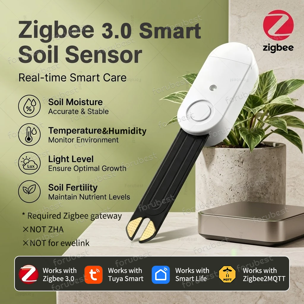 Intelligenter ZigBee Bodenfeuchtigkeitssensor Temperatur-Feuchtigkeits-Licht-Fruchtbarkeitsmesser Thermo-Hygrometer Garten-Automatisierung Bewässerungsdetektor