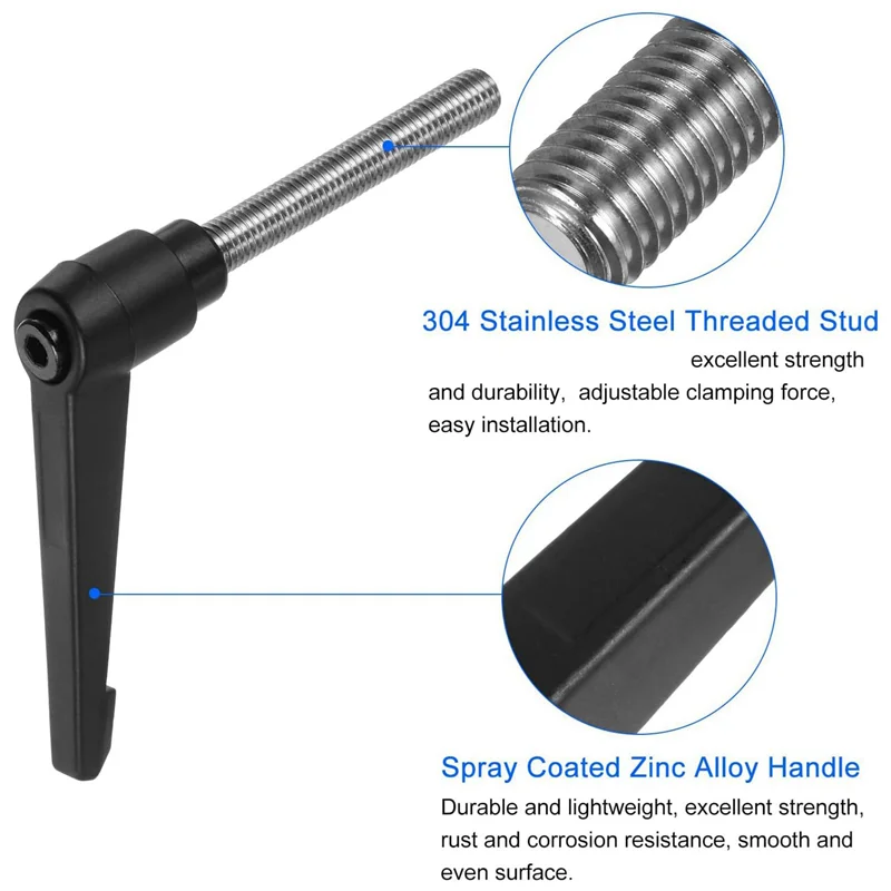 

A04G-16Pcs Clamping Lever Handles, M10 X 60Mm 304 Stainless Steel Threaded Male Stud, Adjustable Handles, Black