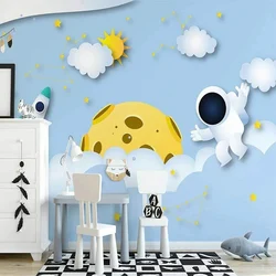 Papel tapiz Mural personalizado de estilo nórdico pintado a mano, Fondo de habitación de Niños de dibujos animados de planetas 3D, decoración del hogar, revestimiento de paredes