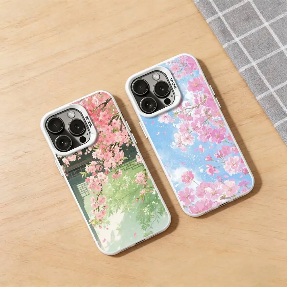 

Peach Blossom Garden Phone Case for iPhone 17 16 Pro Plus 15 14 13 Max Mini 12 11 X XS Air Fashion Bumper