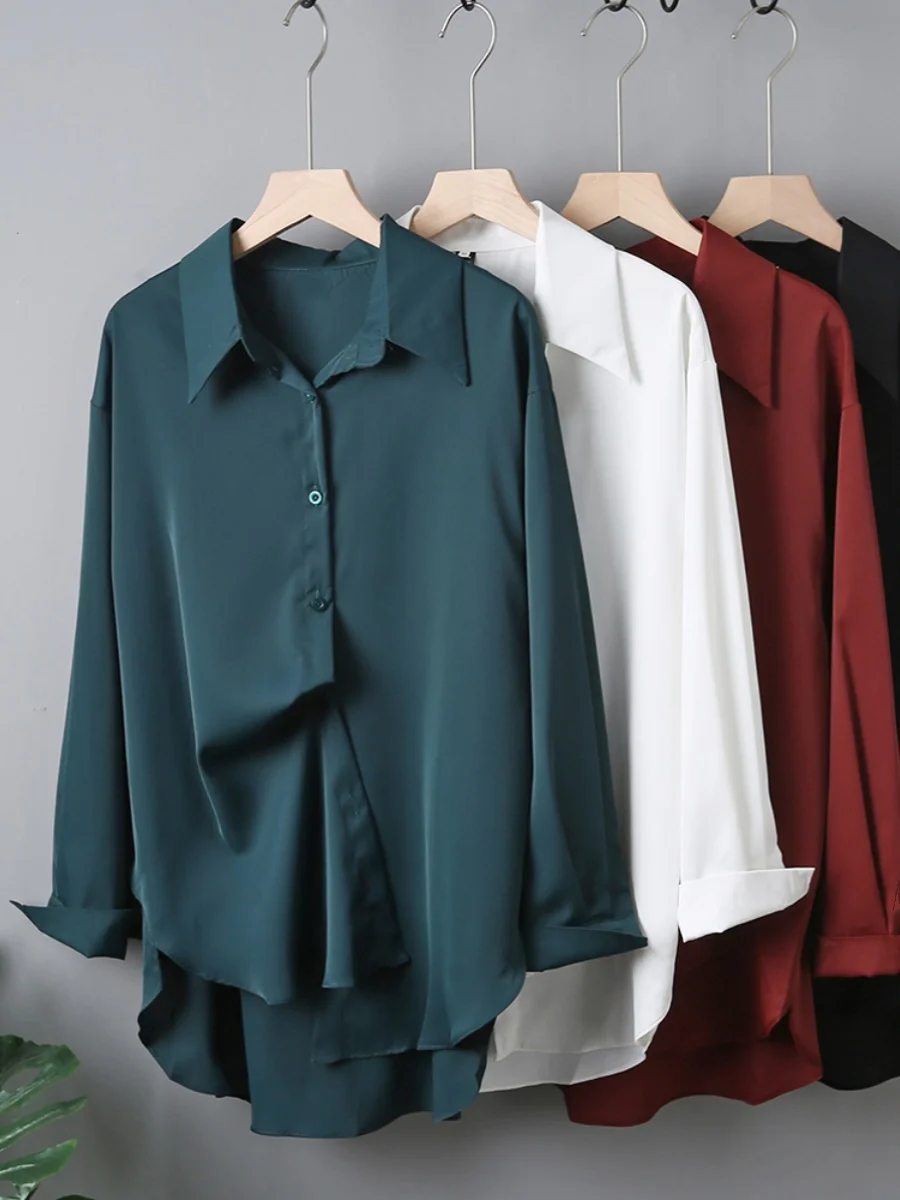 

Весенне-осенний женский свободный длинный шифоновый топ све, универсальный базовый слой, корейский топ прямого кроя, однотонный, на пуговицах