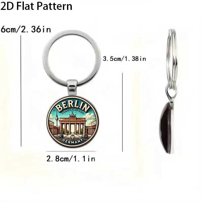 2D Flat Berlin Gate Keychain – Vintage Car Cloud Design, Zinc Alloy Bag Car Charm for Halloween Christmas Anniversary