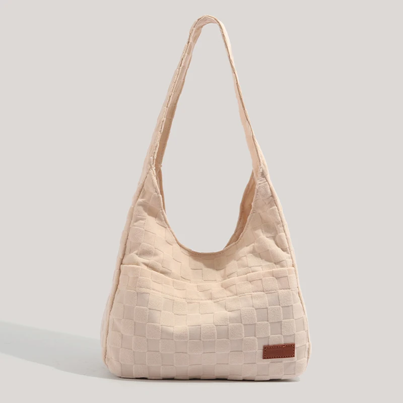 

Large-capacity tote bag, canvas bag, versatile single-shoulder underarm bag for commuting, check pattern, simple and comfortable