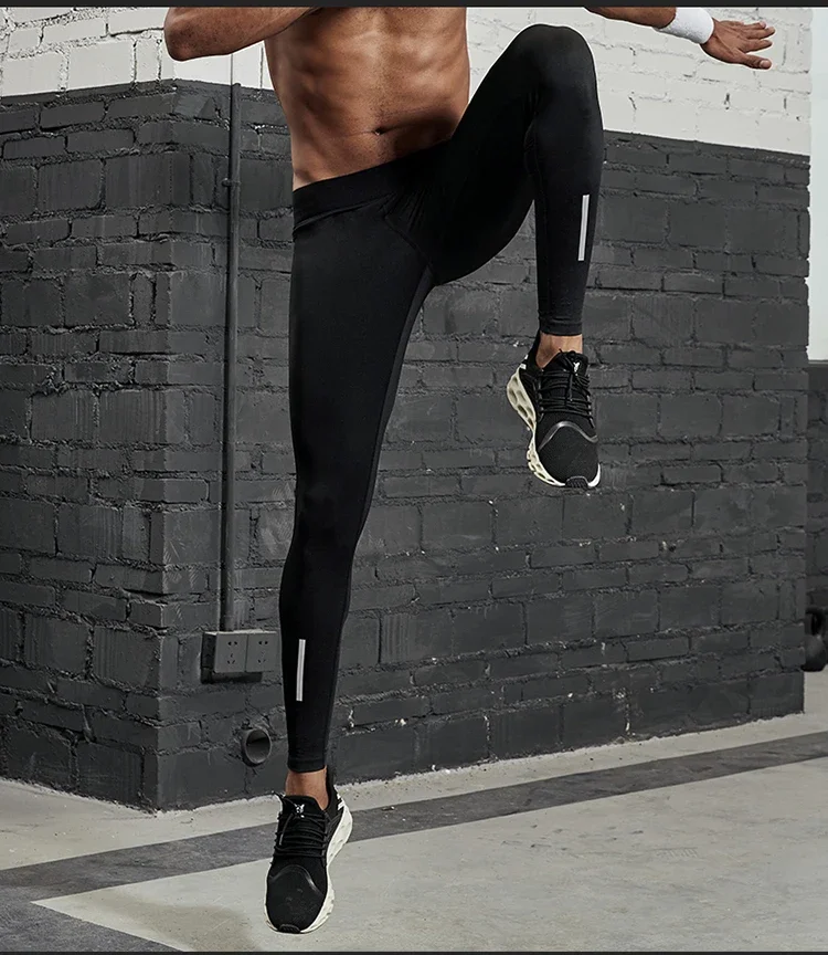 New Compression Pants Men Running Tights with Reflective Striped Basketball Legging Workout Elastic Waist Trousers Men view 4