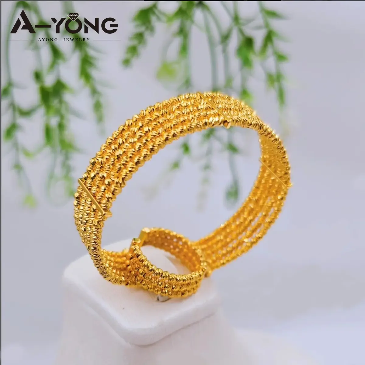 Luxury Dubai Gold Plated Multi Layer Bracelet Set 21k Gold Color Free Size Arab Beads Bangles Saudi Women Wedding Party Jewelry