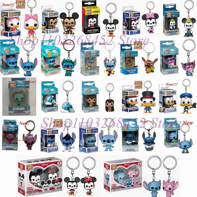 New 22 Styles Funko Pocket pop Keychains Mickey Mouse Minnie Donald Duck Stitch Angel Elvis TIKI Lilo Scrump Vinyl Figure Toys