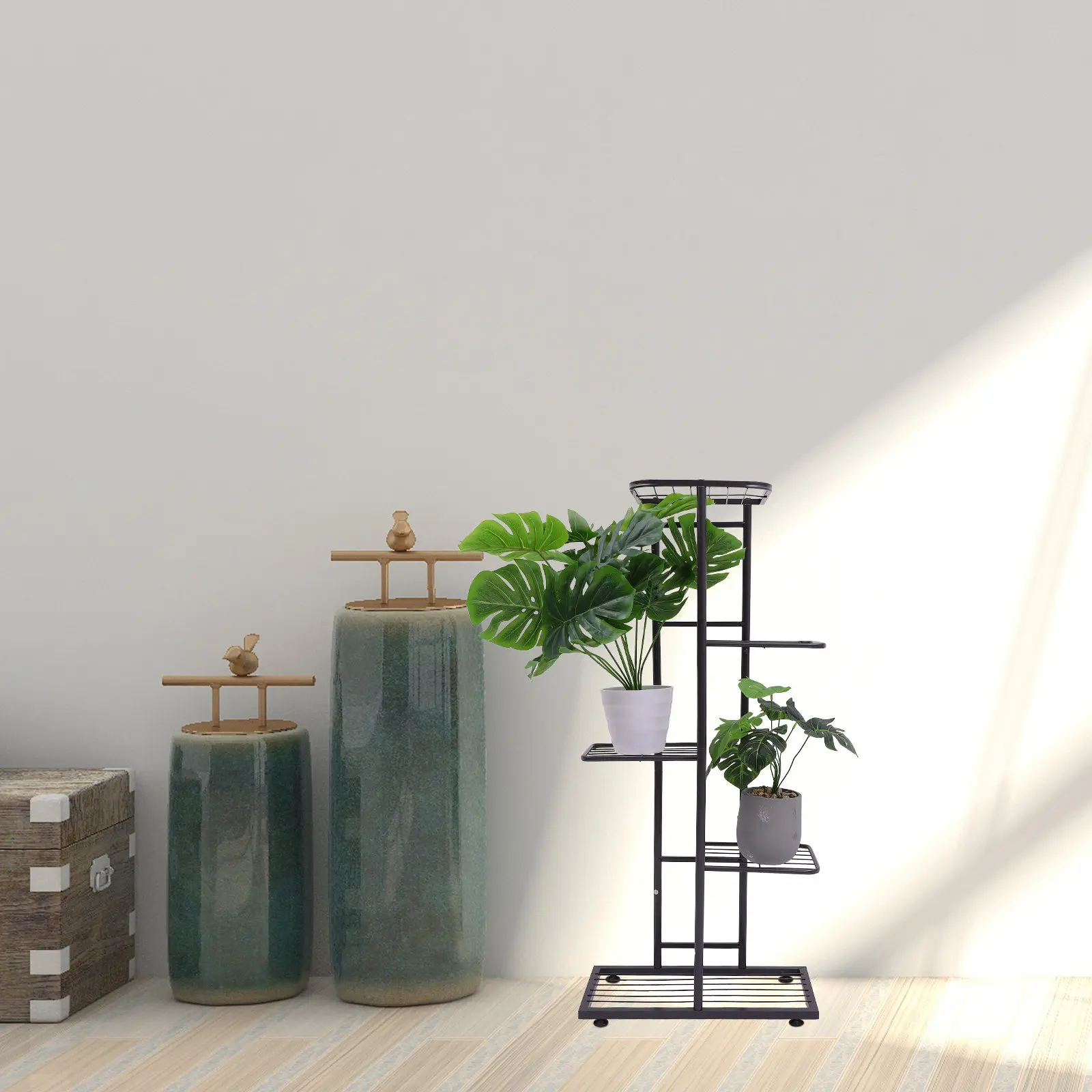 1Pcs Smooth Edge Iron Plant Stand Multi-Layer Flower Shelf Floor Pot Rack Balcony Space Saver Indoor Gardening Organizer