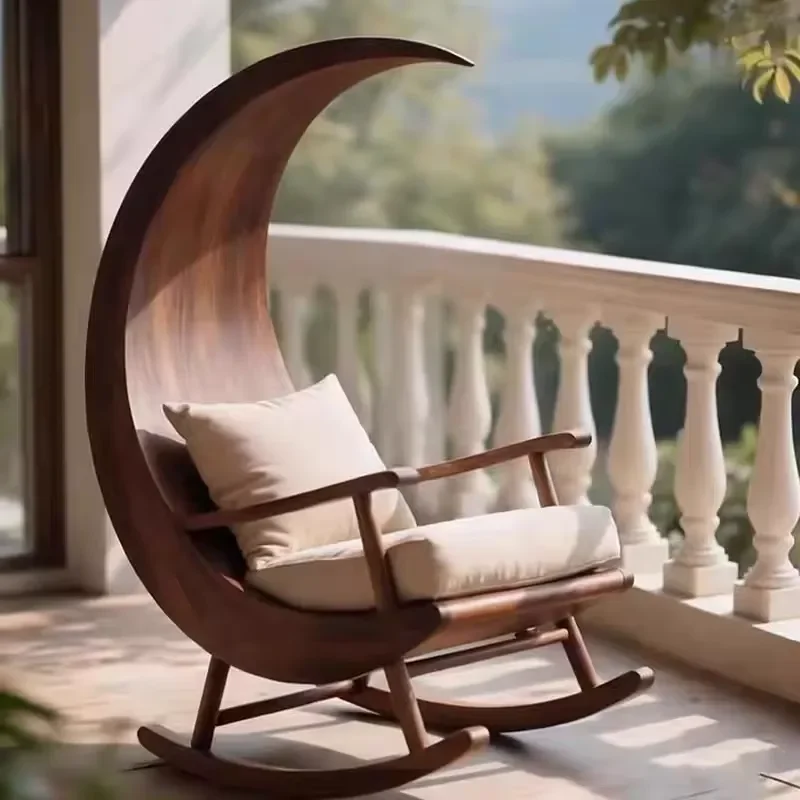 New Chinese-style solid wood rocking chair made of wood, leisure recliner chaise lounge for balcony nap, living room