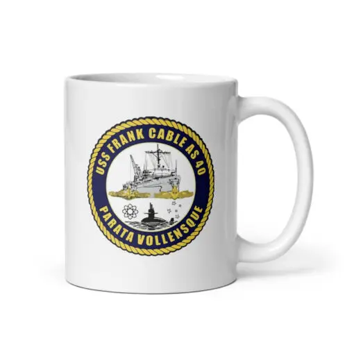 USS Frank Cable AS-40 submarine tender US Navy white glossy mug sub