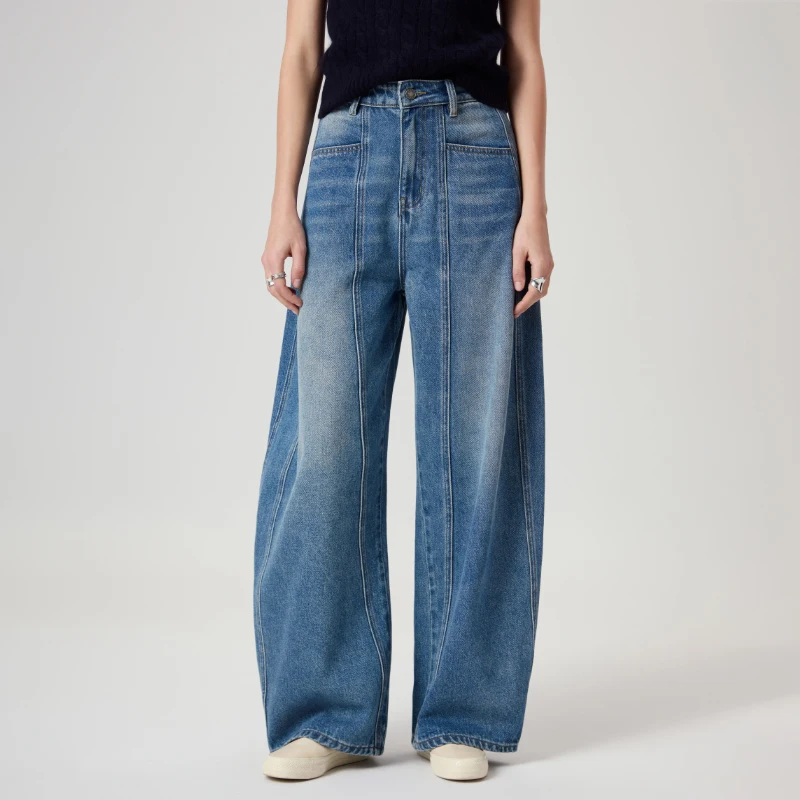 Luźne jeansy damskie z wysokim stanem, jesienne, nowy styl, nowoczesne retro, szerokie nogawki, spodnie typu banana, wyszczuplający krój, ubrania Y2k