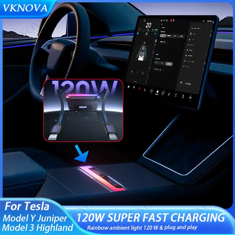 For Tesla Model 3 Highland Model Y Juniper 2025 120W Quick Charger USB Shunt Hub Intelligent Docking Station Car Adapter Power
