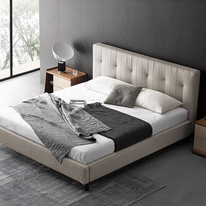 2024 new big black bear suspension bed Italian minimalist leather master bedroom big bed black antique solid wood double bed