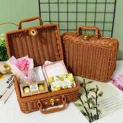 Imitation Rattan Portable Storage Box Vintage Decorative Gift Box Woven Rattan Photography Props Accompanying Hand Gift Box