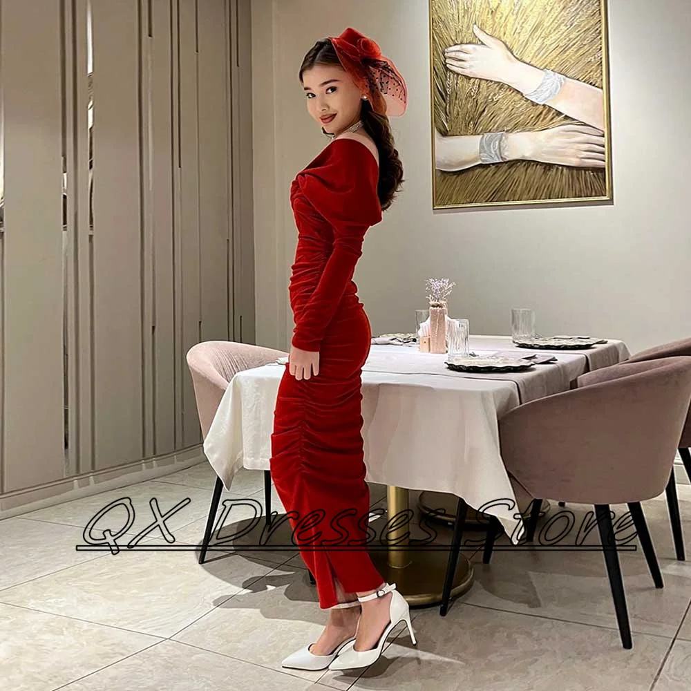 Jersey Sheath Dress For Mother of the Bride Off Shoulder Draped Long Sleeve Simple Evening Gowns Ankle-Length  Dresses