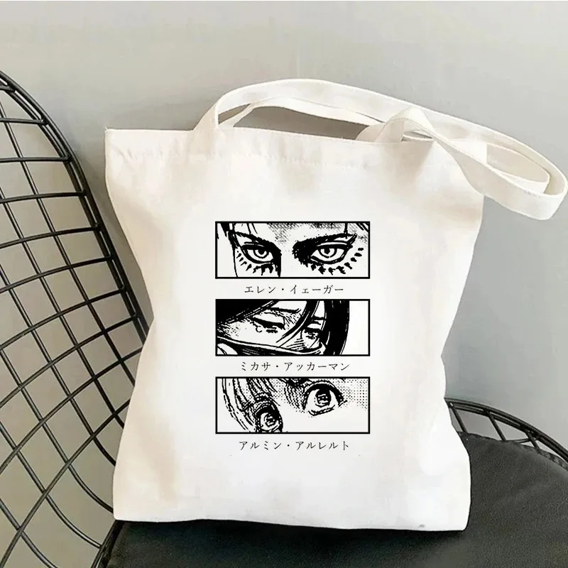 

Attack Titan Shopping Bag Handbags Shingeki No Kyojin Shopper Handbag Women's Canvas Shoulder Environmental Large Capacity Bags