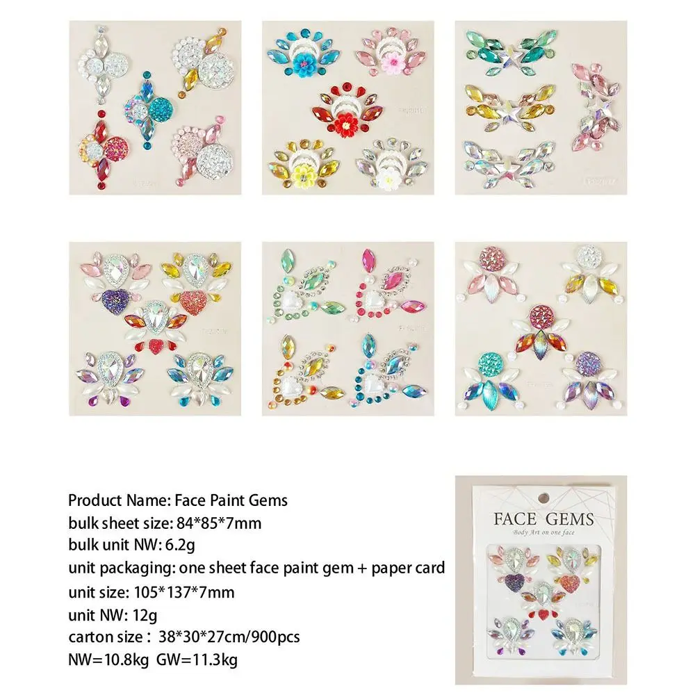 Adhesive Makeup Diamond Sticker 3D Crystal Diamond Mask Crystal Gems Tattoo Festival Glitter Rhinestone Tattoo Women