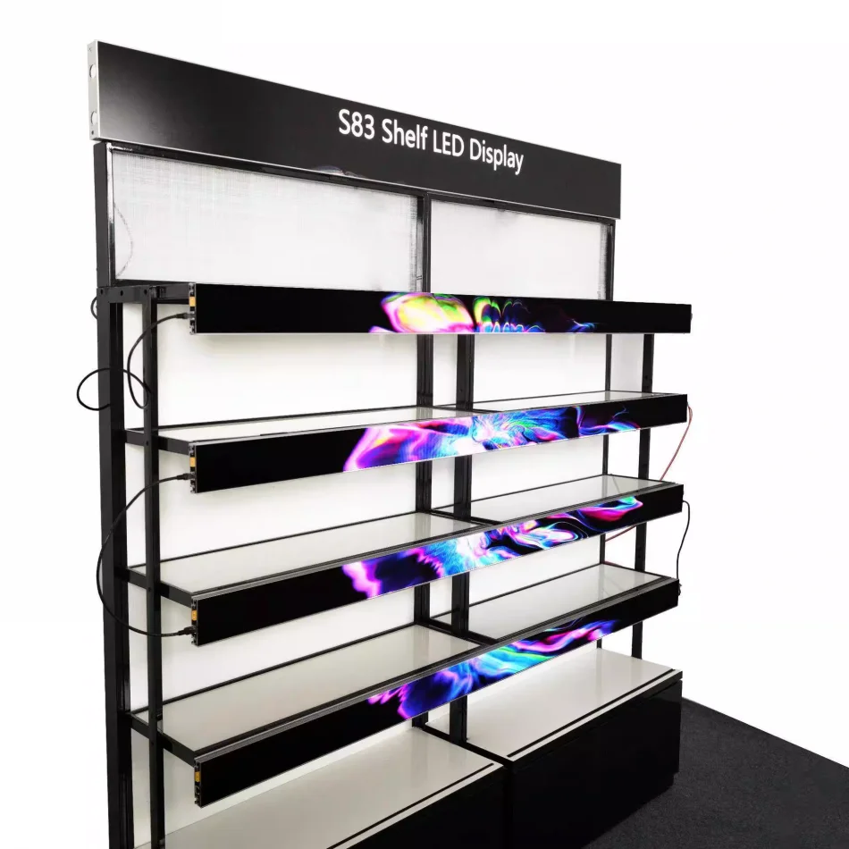 P1.25 COB Shelf LED Display مع Wifi Usb Led Shelf Video Screen لافتات إعلانية رقمية للسوبر ماركت