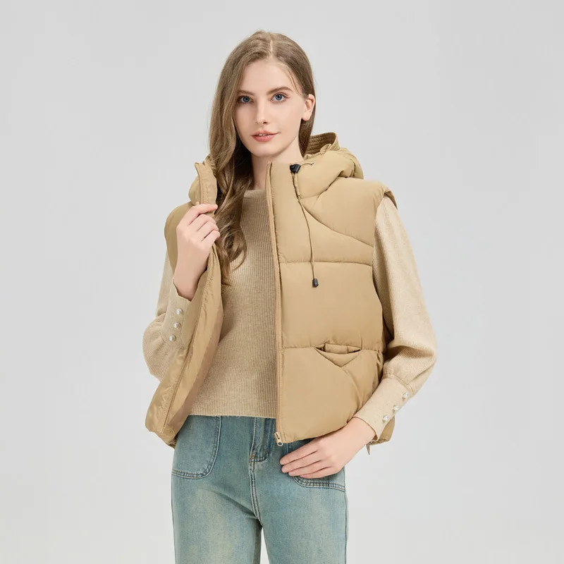 

Женский утягивающий жилет с капюшоном, универсальный модный хлопковый жилет с вырезом на плечах, свободный крой, зимний жилет, Новое поступление 2025 года