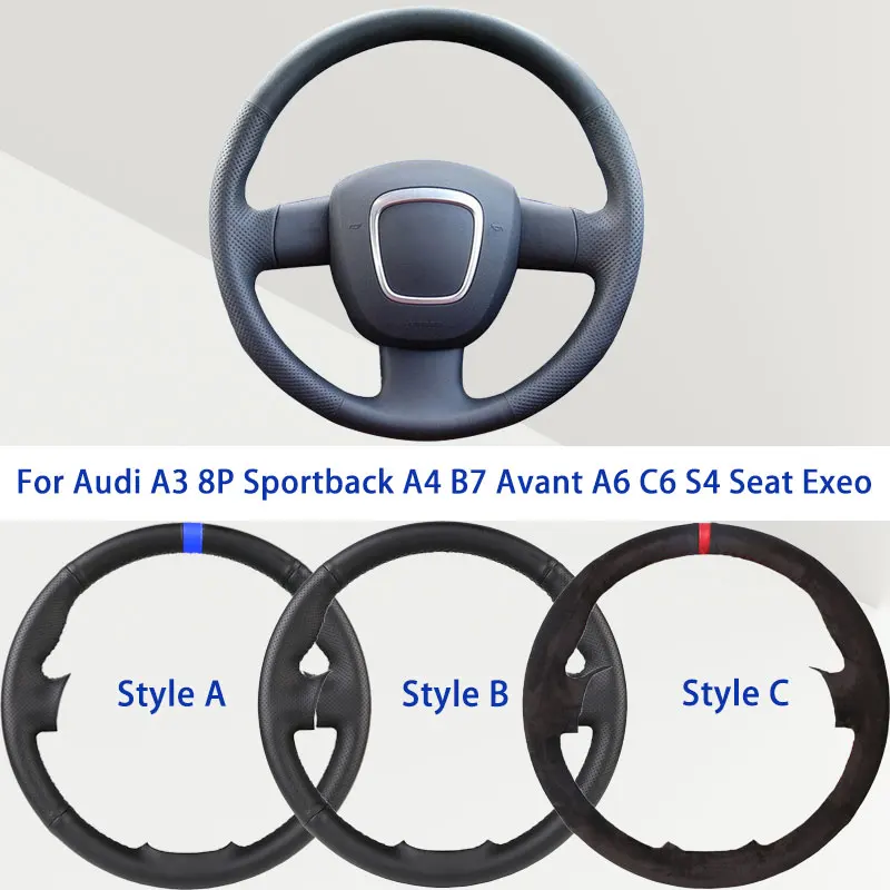 

OEM Black Microfiber Synthetic Leather Car Steering Wheel Cover For Audi A3 8P Sportback A4 B7 Avant A6 C6 S4 Seat Exeo Soft