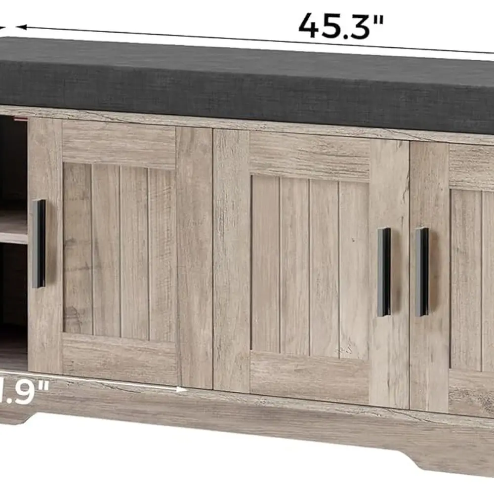 Регулируемая скамейка для прихожей, гостиной, спальни с толстой мягкой подушкой для сиденья и 4 дверцами, серый, 13,8D x 45,3 В x 18,5 часа