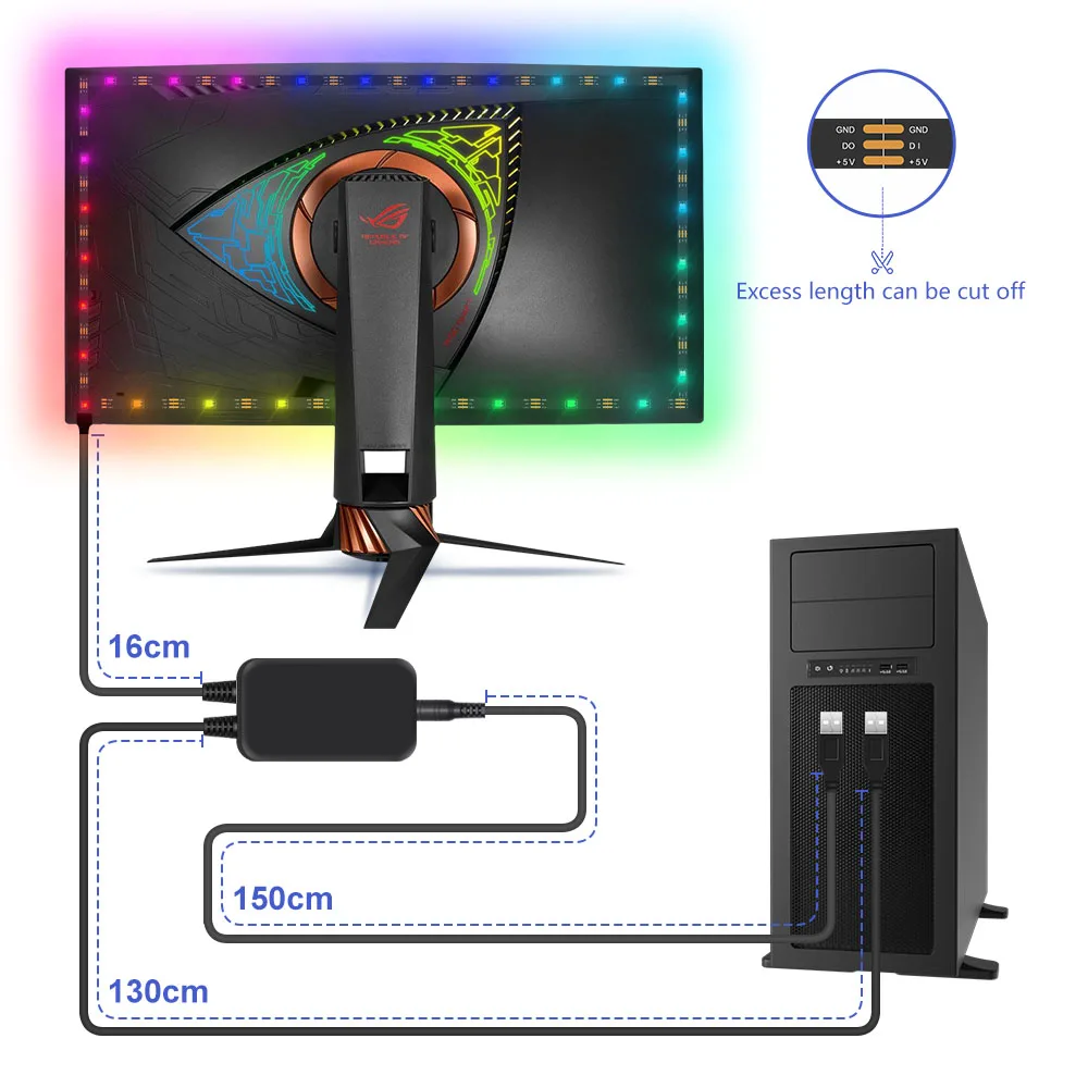 Smart Ambient Led PC Backlight  Gaming Computer Monitor 5V WS2812b  RGBIC  Sync Screen Color USB Led Light Strip For Windows