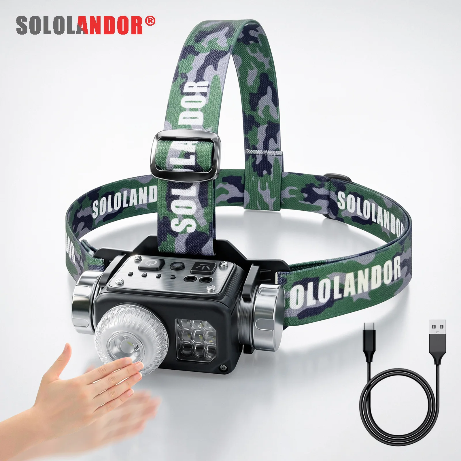 Sensor Headlamp 18650 Rechargeable Super Bright Head Lamp with RGB Atmosphere Light Dual Switch for Adults Camping Working
