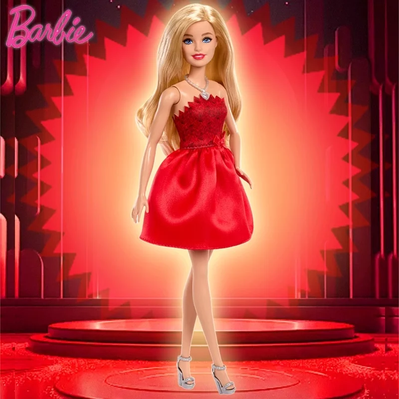 Genuine Barbie Deluxe Style Dolls Pink Dress Outfit Blond Hair Knot Bow Accessories Mesh Tights Toys For Girls Sweet Gift