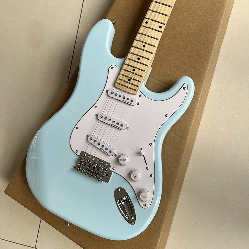 Classic ST electric guitar, high quality vibrato system, light blue surface, professional solid wood, free door-to-door delivery