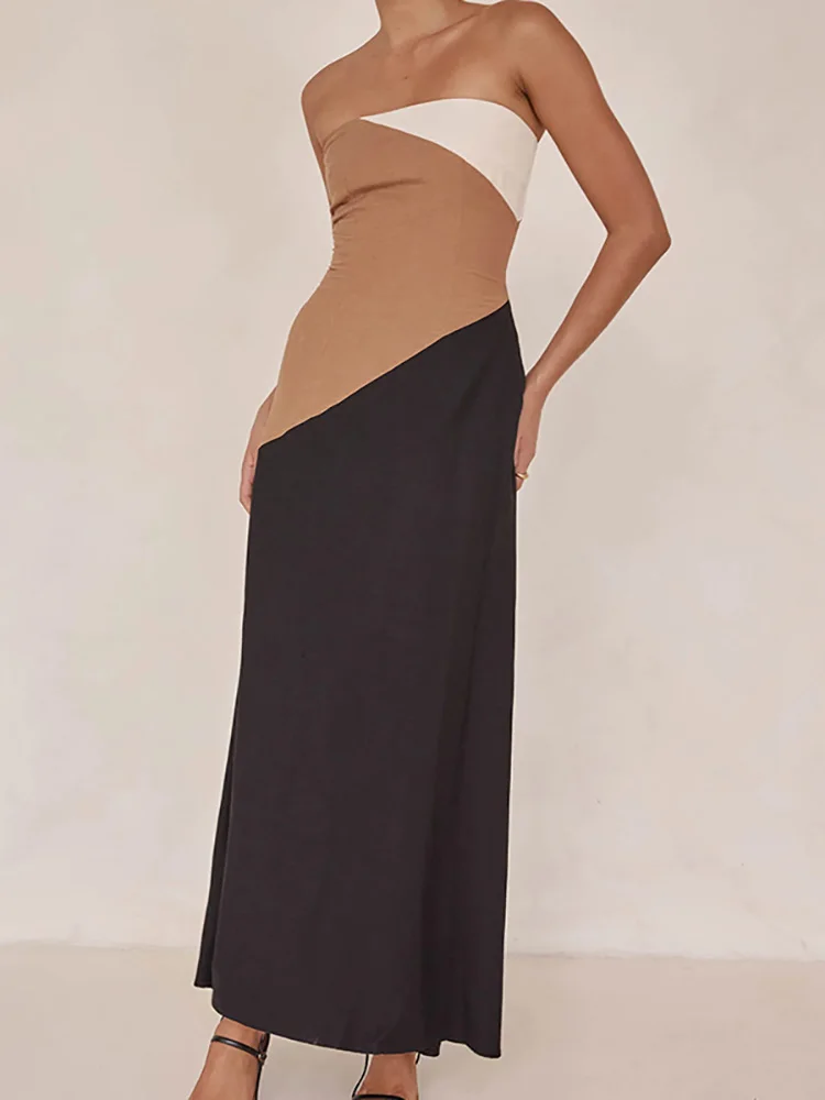 

Chest Wrapping Fashion Elegant Party Dress, Women Summer Sleeveless Patchwork Slim Maxi Dress, New Strapless Simple Ladies Dress