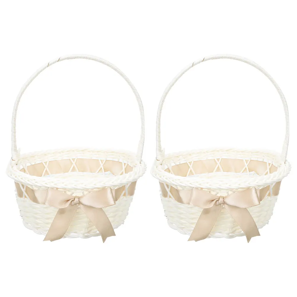 

2 Pcs Wedding Flower Basket Girl Baskets for Weddings Woven Tulip Girls Plastic Flowers