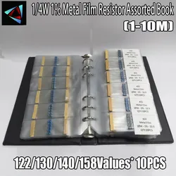 0.25W 122/130/140/158Values 1R~10M Ohm 1/4W 1% Metal Film Resistor Assorted Resistor Kit Pack Sample Book