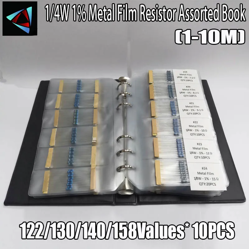0,25 W 122/130/140/158 Wartości 1R ~ 10M Ohm 1/4W 1% Rezystor z folii metalowej Różne zestawy rezystorów Pakiet Przykładowa książka