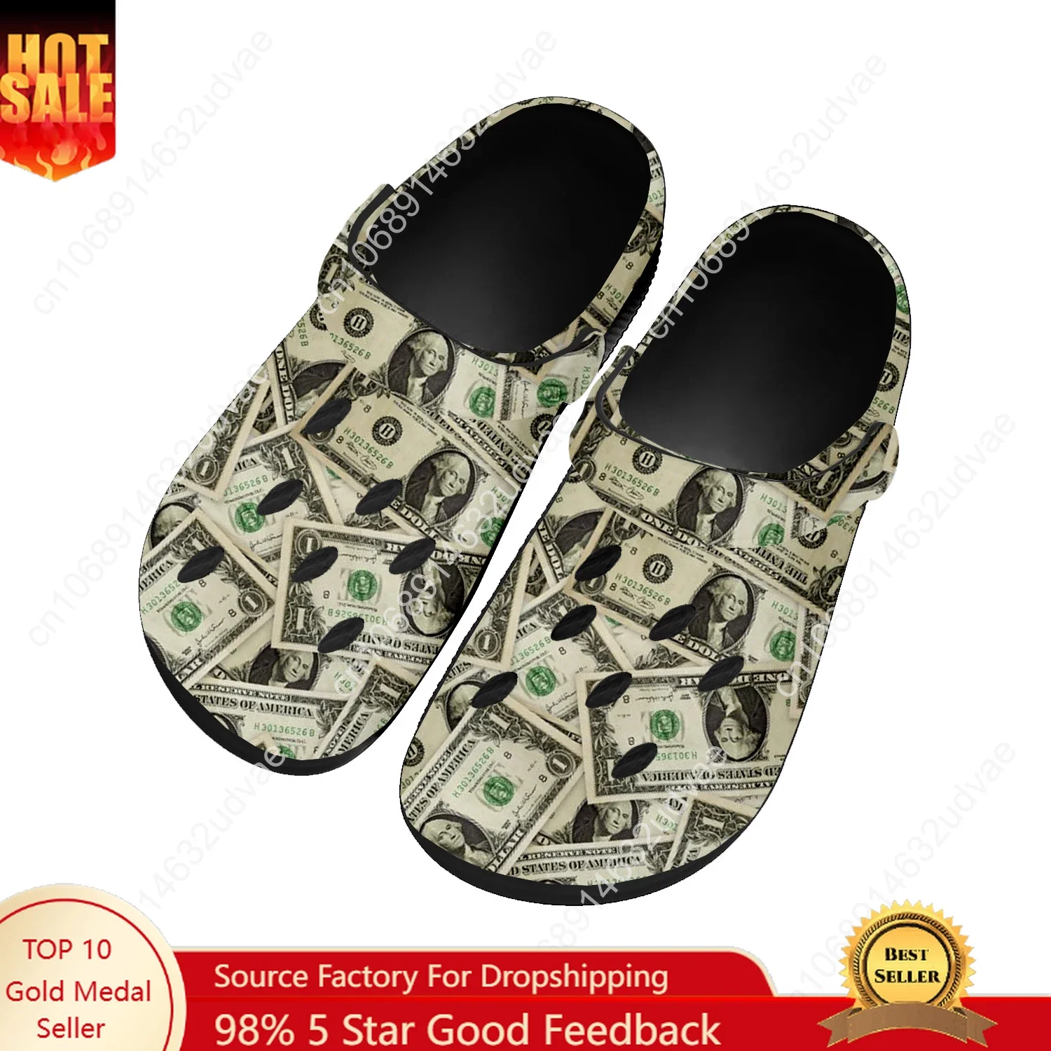 Dollar Printed Water Shoes Mens Womens High Quality Fashion Home Garden Clogs Custom Sandals Beach Breathable Hole Slippers