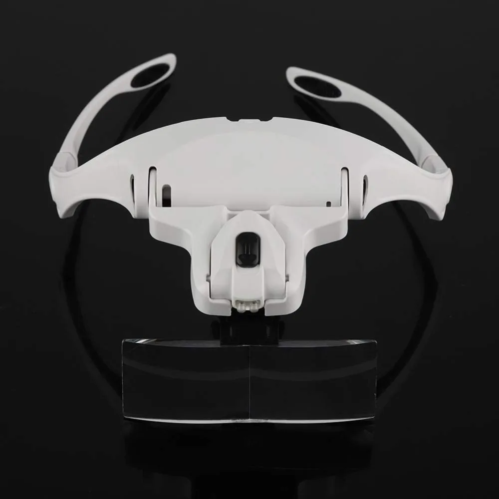 8PCS ABS Hands Free Magnifier 2 LED Lights Adjustable Lens Angle Headband Magnifier White Soft Elastic Headband