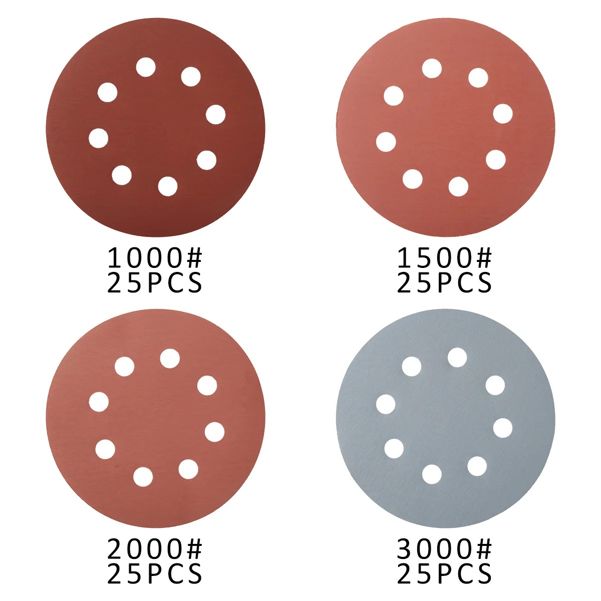 100Pcs 125mm Sandpaper Round Shape Sanding Discs Hook Loop Sanding Paper Buffing Sheet Sandpaper 8 Hole Sander Polishing Pad