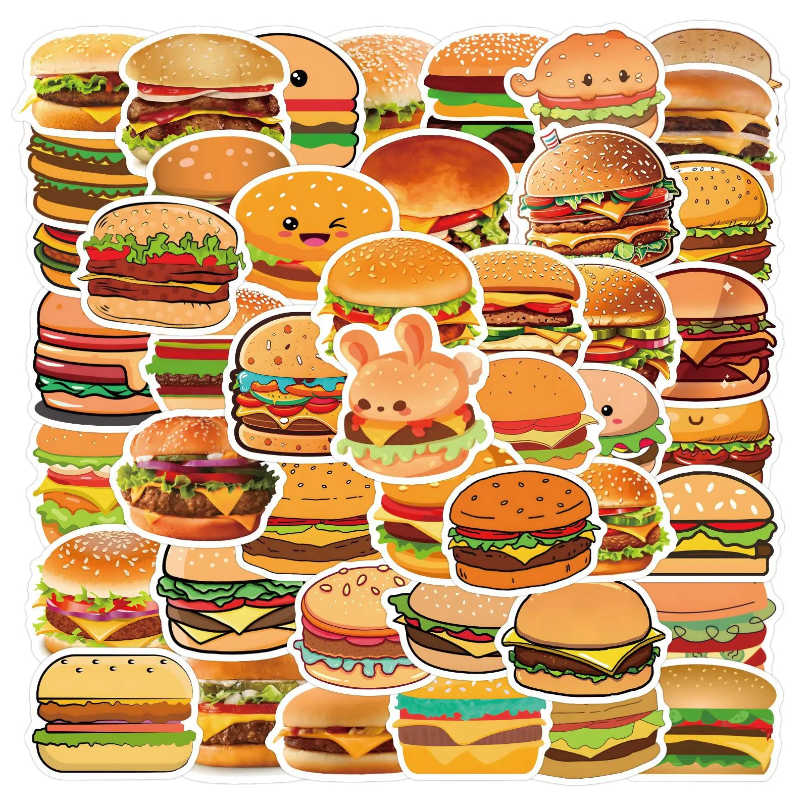 

10/30/55PCS Hamburger Cartoon Stickers Cute Food Meme Sticker Decoration Scrapbook Luggage Laptop Phone Guitar Car Bike Decals