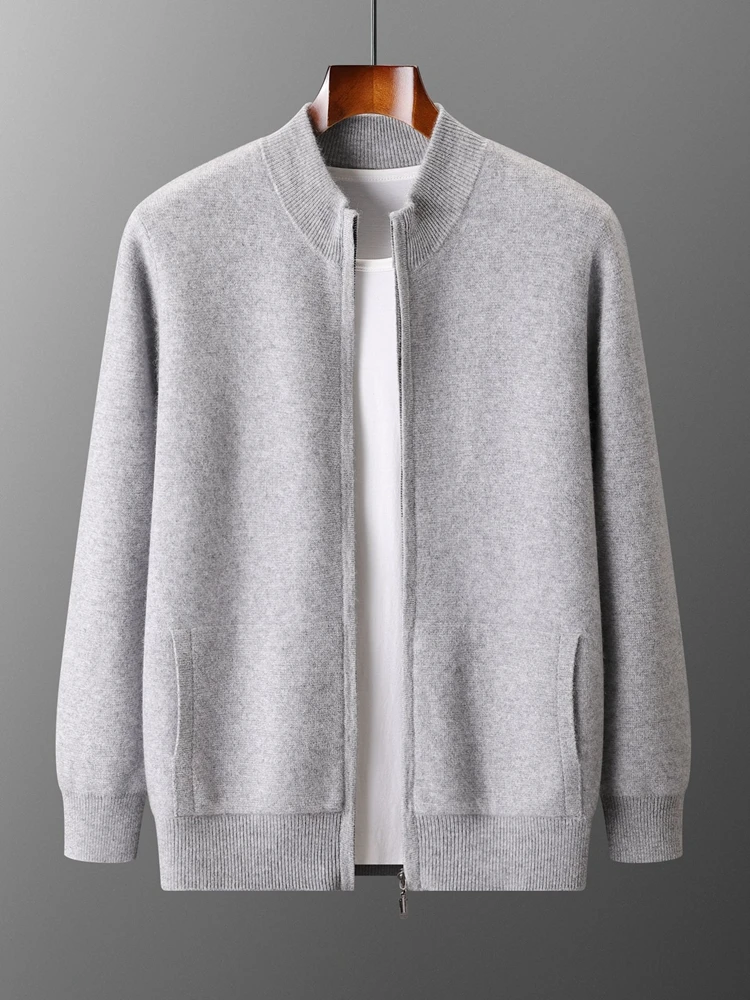 

TLOML Men's 100% Merino Wool Knitwear Mock Neck Zippers Cardigan Long Sleeve Cashmere Sweater Autumn Winter Thick Soft Warm Tops