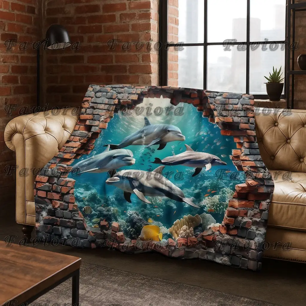 

2026 New 3D Illusion Sea Underwater World Dolphin Flannel Blanket,Cozy Soft Throw Blanket for Home Bedroom Bed Sofa Cover Gift