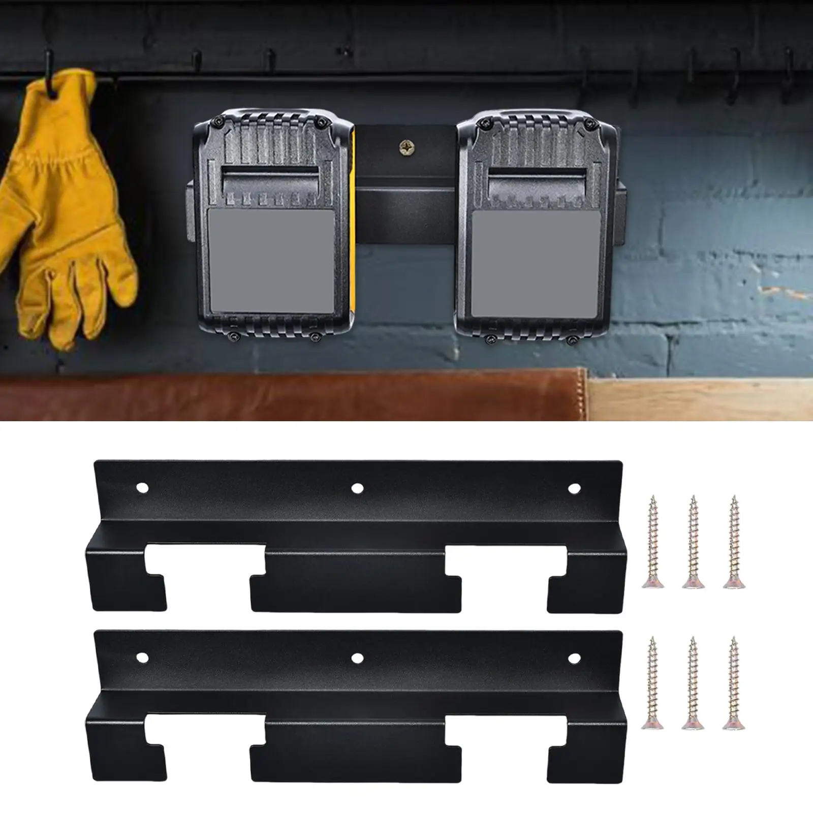 2 Pieces Wall Mount Tool Battery Rack Shelf Fits 18V-60V Tool Battery Sturdy