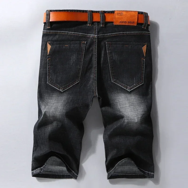 Summer Men Denim Shorts Thin Elastic Slim Blue Black Fashion Bermuda Jeans Male Brand Clothing Casual Short Pants