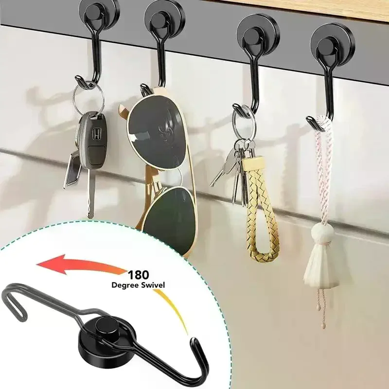 8Pcs Magnetic Hooks Heavy Duty Magnetic Swivel Hooks 360° Rotating No Drill Hangers For Refrigerator Grill Locker