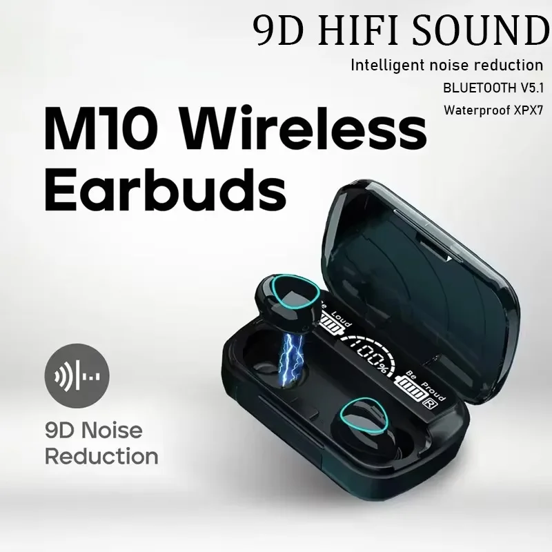Auriculares Bluetooth M10, auriculares inalámbricos estéreo con micrófono, auriculares impermeables con cancelación de ruido para deportes, juegos y música